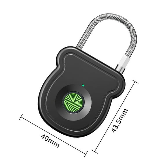Black Fingerprint Padlock for Gym Locker, Biometric Keyless Lock 20 User w/USB for Smart Combination Cable Latch for Travel Renter School Office