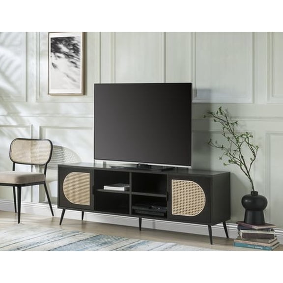 Black Finish - 4 Open Compartments - Sunroom TV Setup - 8" Package Height