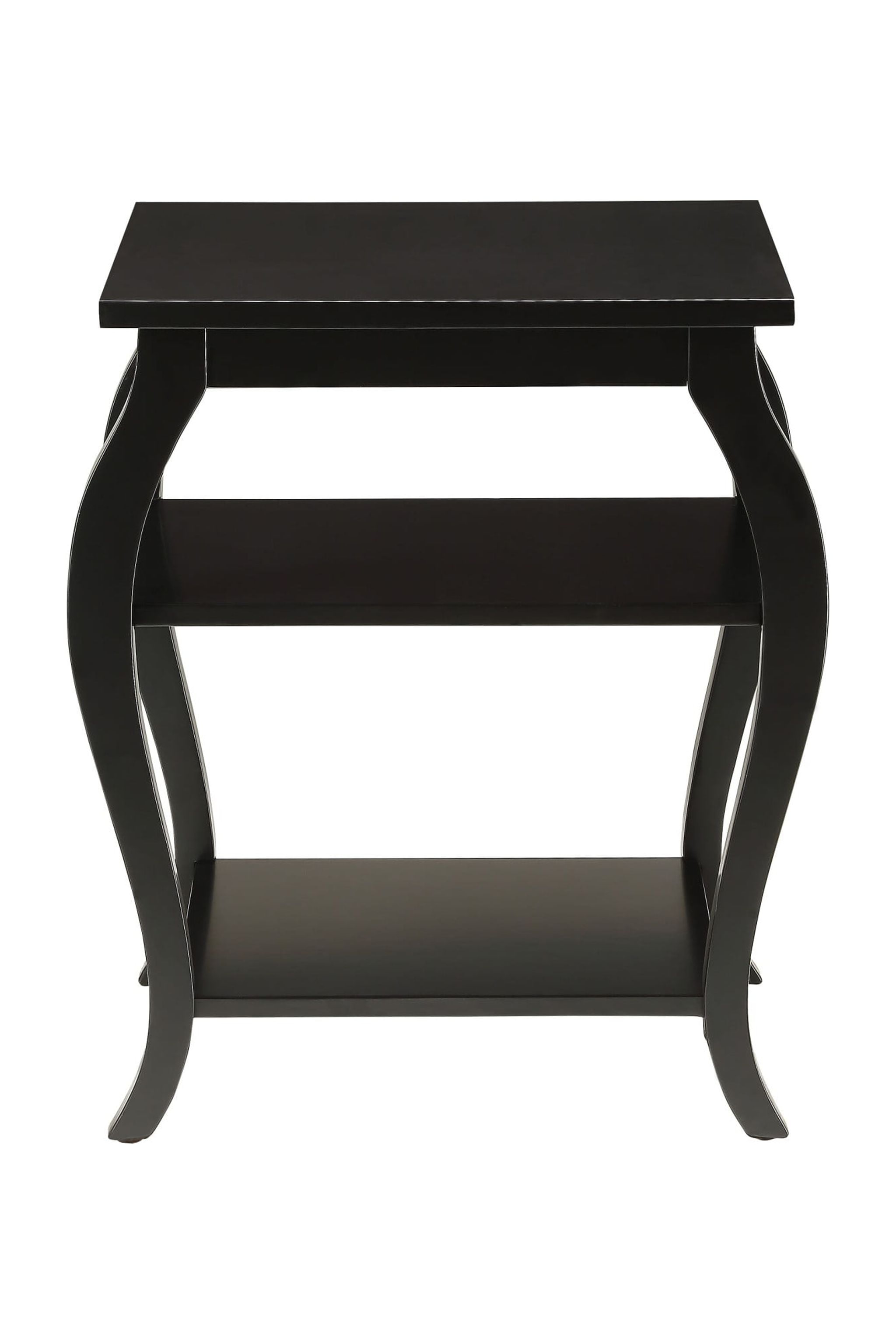 Elegant Black Solid Wood Square End Table with Dual Shelves