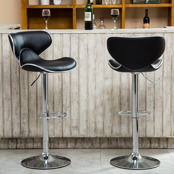 Black Finish - Built - in 360 Degree Swivel Function - Bar Area - Set of Two Comfortable Barstools