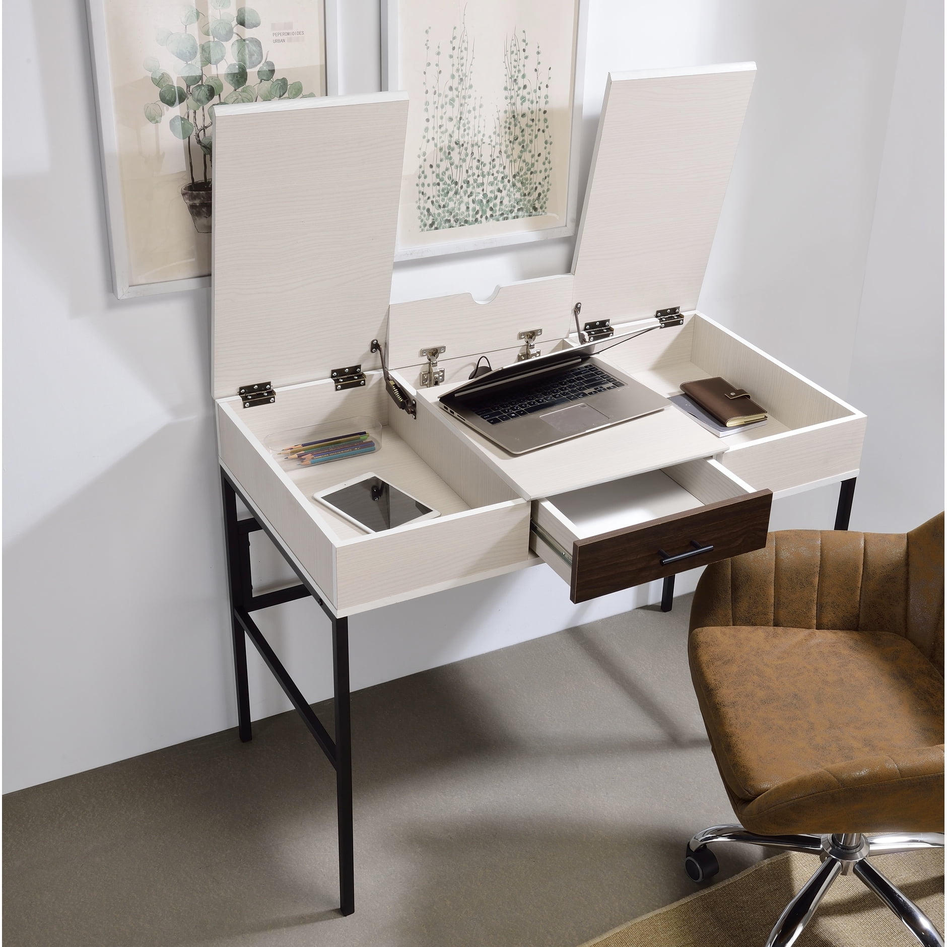 Black Finish Computer Desk With - Construction And Design Spacious Work ...