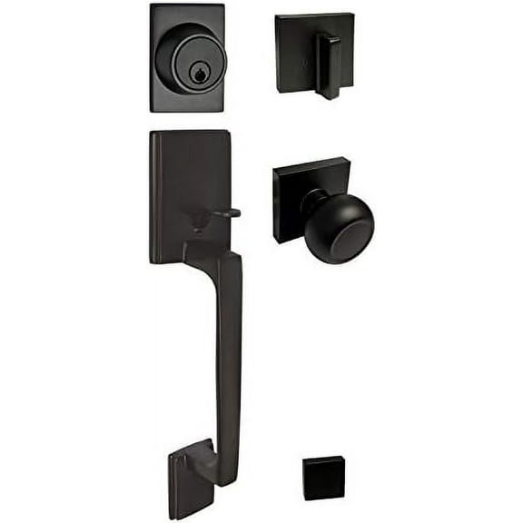 Black Finish Door Lock Square Plate Round Handle Knobs Entry/Privacy/Passage/Dummy/Deadbolt/Handleset 5765-6085-NBL (Handleset)