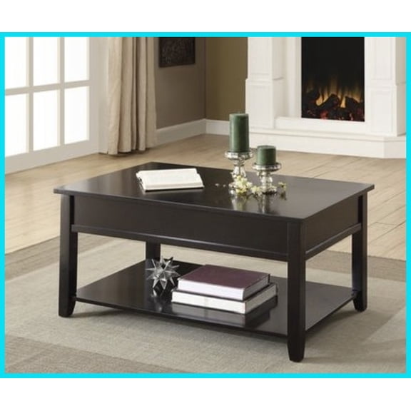 Black Finish Lift-Top Coffee Table with Concealed Storage & Open Shelf – Space-Saving Living Room Essential