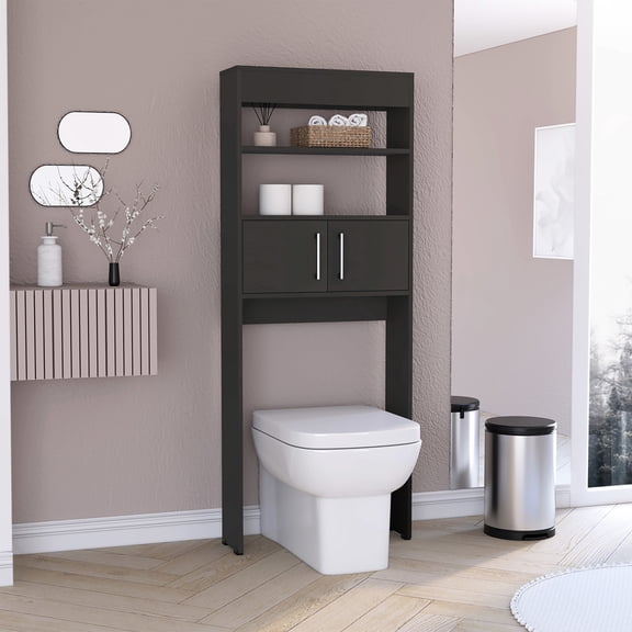Black Finish, Particle Board Build - Store Bath Salts - Over The Toilet - Create Relaxing Bathroom