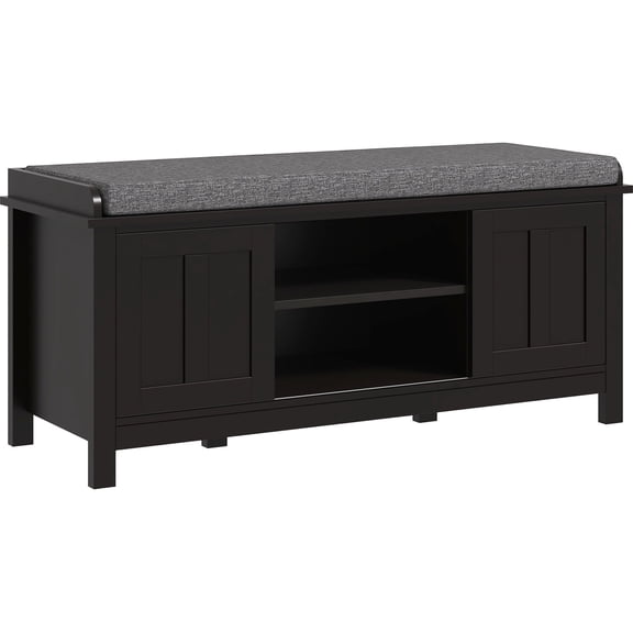 Black Finish - Sliding Door Design for Storage - Entryway Bench - Space - Saving and Convenient
