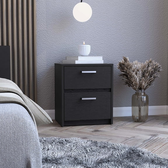 Black Finish - Two Drawers - Living Room Side Table, Elegant