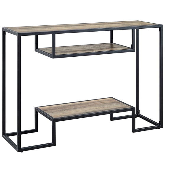 Rustic Oak and Black, Rectangular Design / Additional Shelf for Books in Living Room