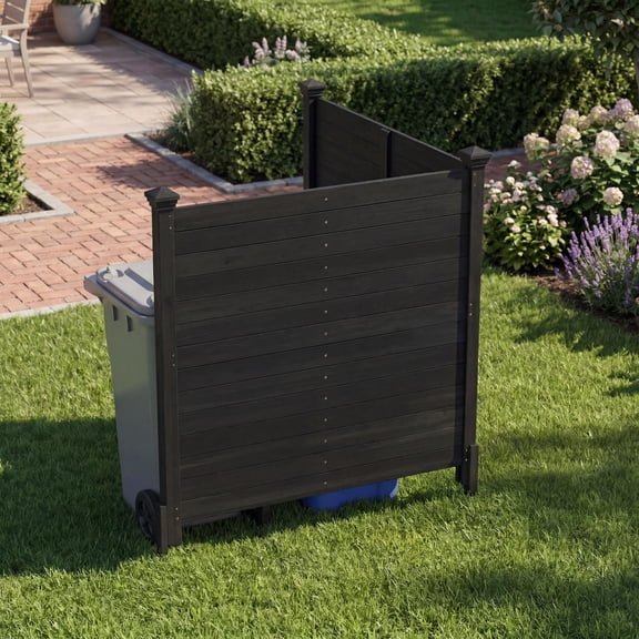 Black Fir Wood Outdoor Privacy Air Conditioner Fence with Ground Stakes, Slotted Assemble Off-Ground Enclosure Screen for Backyard AC Unit Pool Equipment Trash Can Concealment
