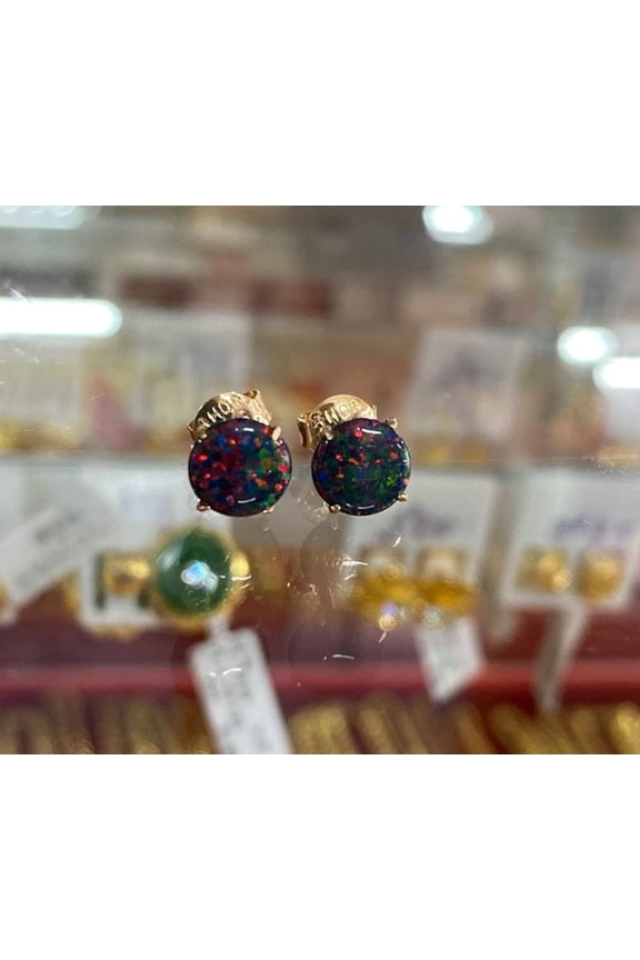 Black Fire Opal Earrings, See Video For Cherry Fire! 8x10mm Lab Created Opals, 925 Sterling Silver w/CZ Earrings, Shell Box