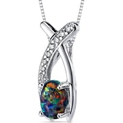 Black Fire Opal Pendant Necklace 925 Sterling Silver, Open Infinity Solitaire, 0.75 Carat, Oval 7x5mm with 18 inch Chain