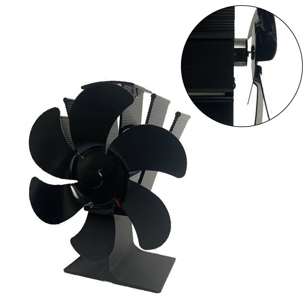 Black Fireplace 6 Blades Heat Powered Stove Fan Friendly Quiet Fan