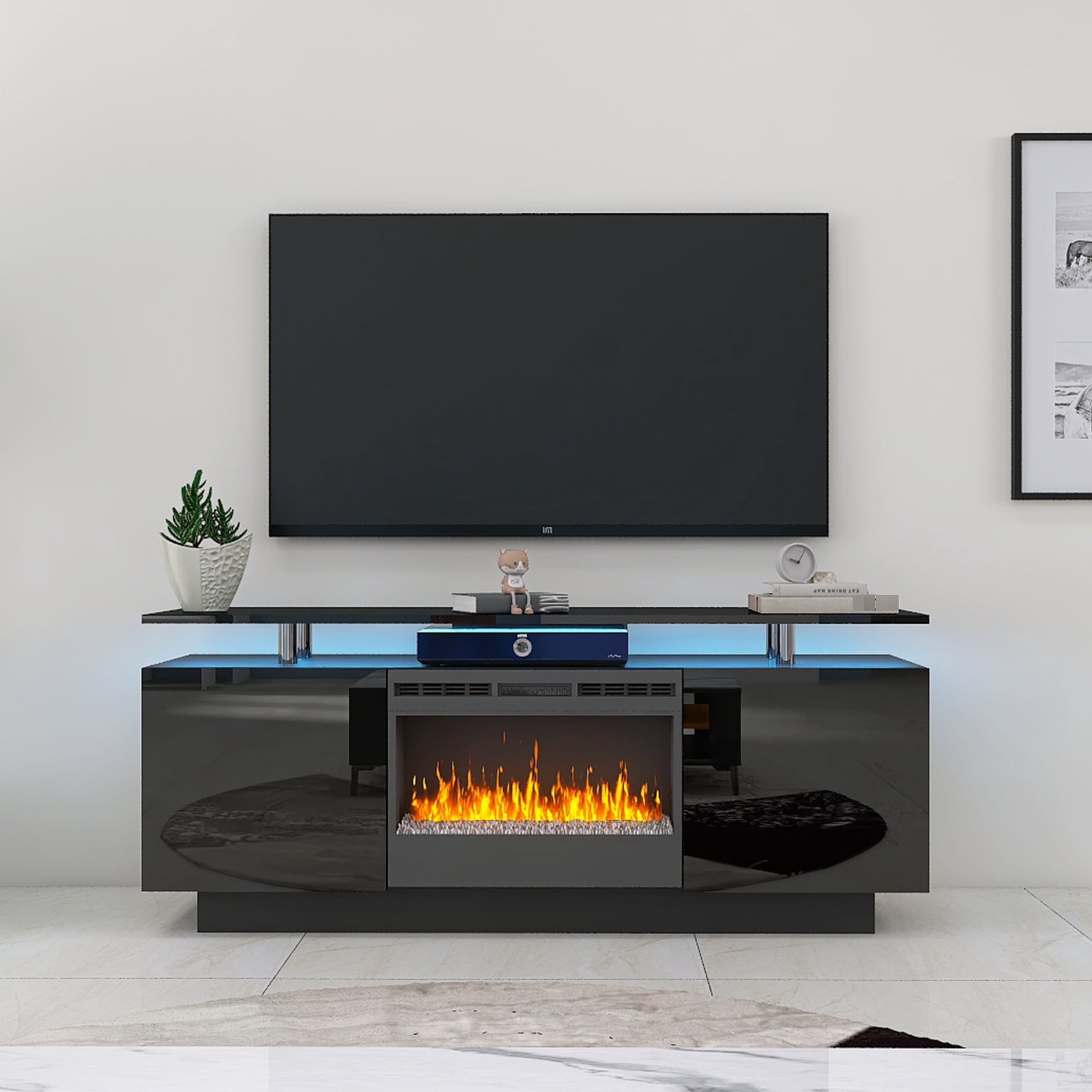 Black Fireplace Tv Cabinet, 160cm, 9 Model Styles, 8 Levels, Led ...