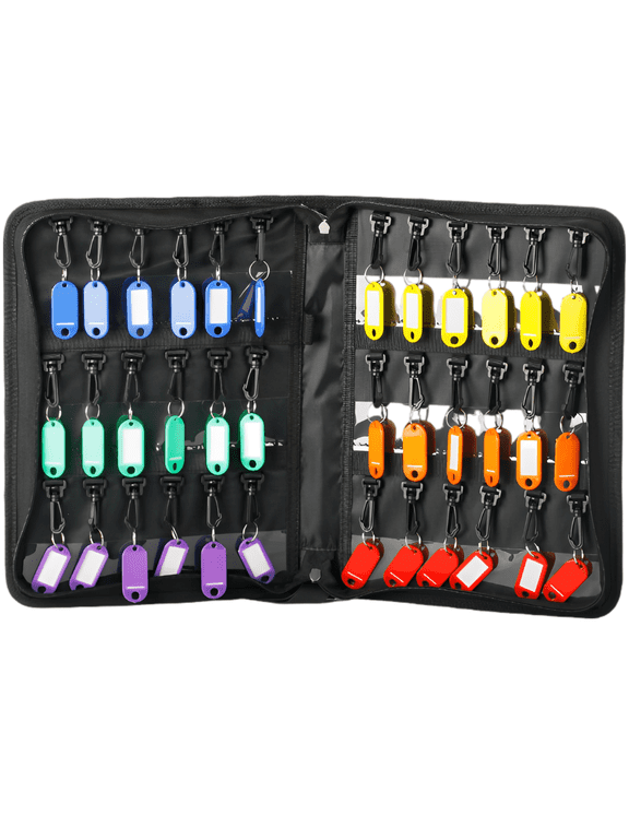 Black Fireproof Key Organizer, Waterproof 36 Capacity Key Case with Zipper, Portable Keychain Holder with Lanyard Strap, 13.4 x 9.8 x 2.4 in, Fiberglass Silicone Coated for Home Business