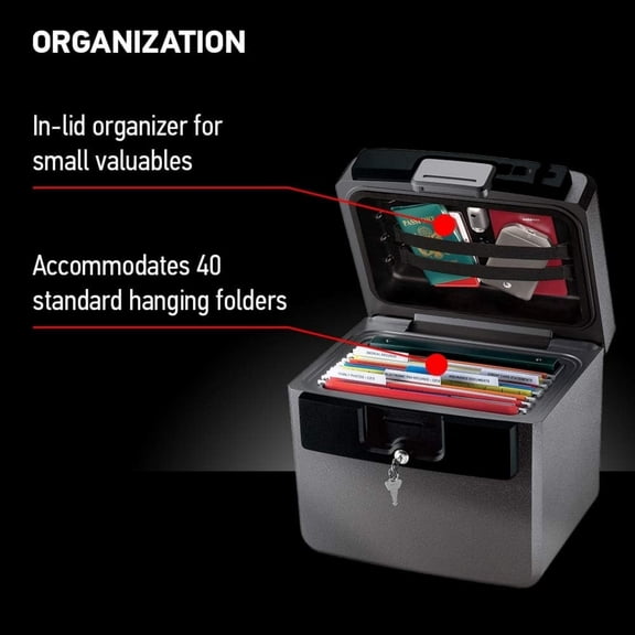 Black Fireproof and Waterproof Safe, File Folder and Document Box with Key Lock, Ex. 14.3 x 15.5 x 13.5 inches