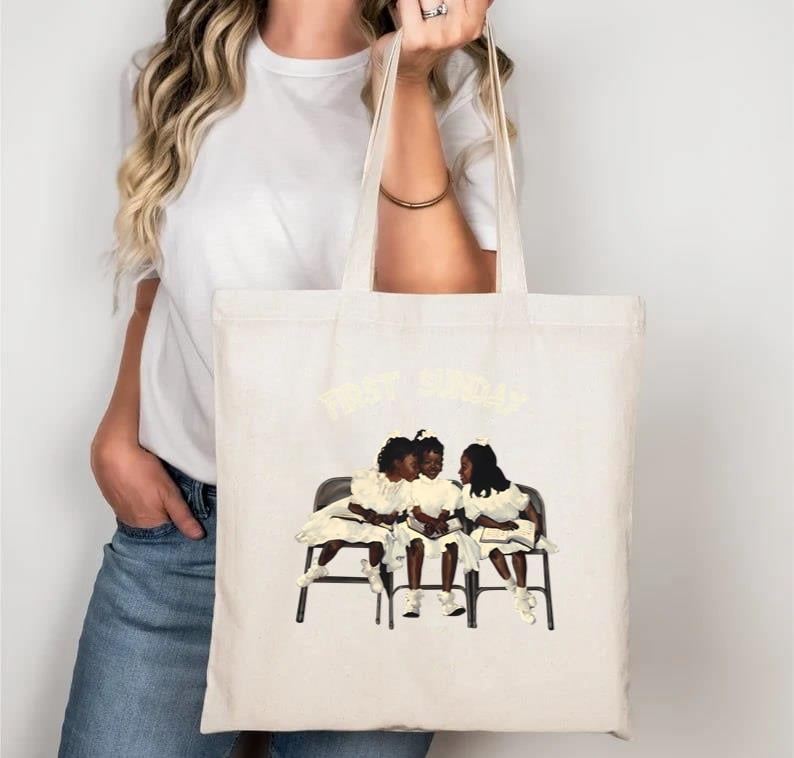 Black First Sunday Tote Bag Peerless Prime Faith Inspired, a