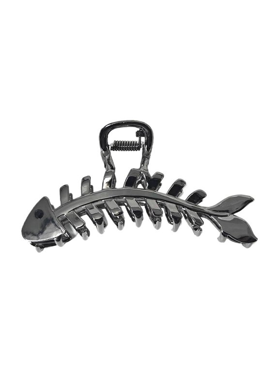 Black Fishbone Metal Hair Claw Clip - Anti-slip fish-shaped hair clip, suitable for women and girls, for fixing hairstyles and accessories