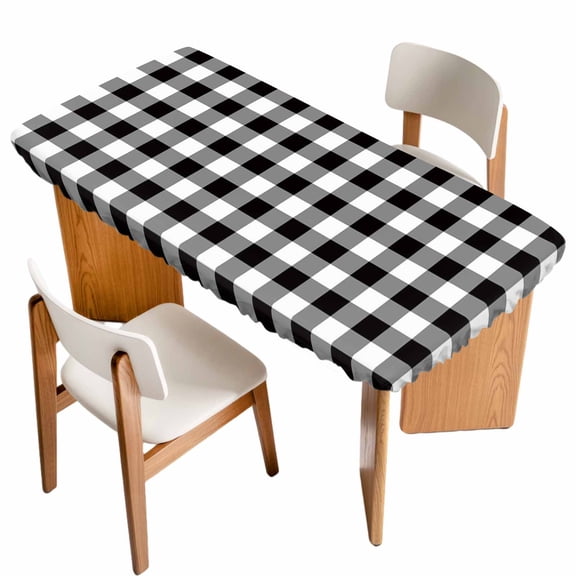 Black and Fitted Rectangle Tablecloth 24" x 50" White Checkerboard Gradient Simple Grid Theme Elastic Table Cloth Fits for 4 Foot Folding Tables Waterproof Table Cover for Picnic Camping Outdoor