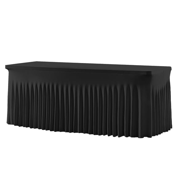 Black Fitted Table Cover 183x76x76cm, Polyester Stretch Cloth For Banquet, Wrinkle Resistant Buffet Linens