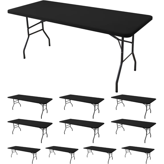 Black Fitted Tablecloth for 6 Foot Rectangle Tables 30 in x 72 in 10 Pack Spandex Stretch Elastic Washable