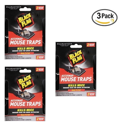 Black Flag Accusnap Mouse Trap Kills Mice Rocking Base for Quick Activation Easy to Set 2 Mouse Traps Each - Pack of 3