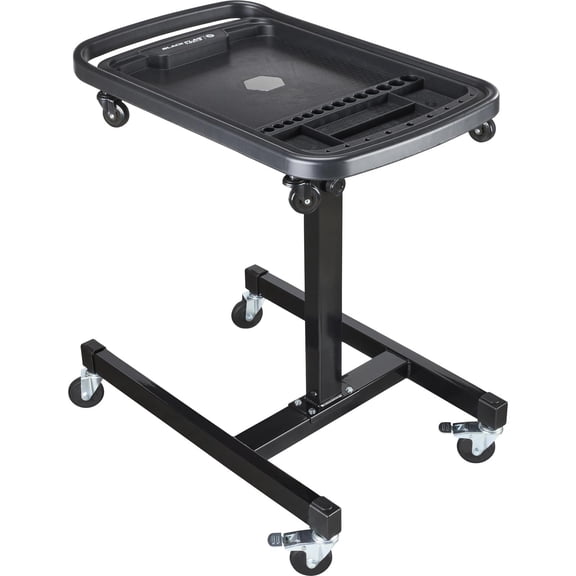 Black Flag Adjustable Height Rolling Tool Tray with Removable Work Surface, 2-in-1 Mobile Tool Stand, 7-Position Adjustable Height, 130 lb Capacity, Steel Frame, Locking Casters