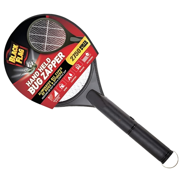 Black Flag Handheld Electric Insect Zapper Racket with Power Light