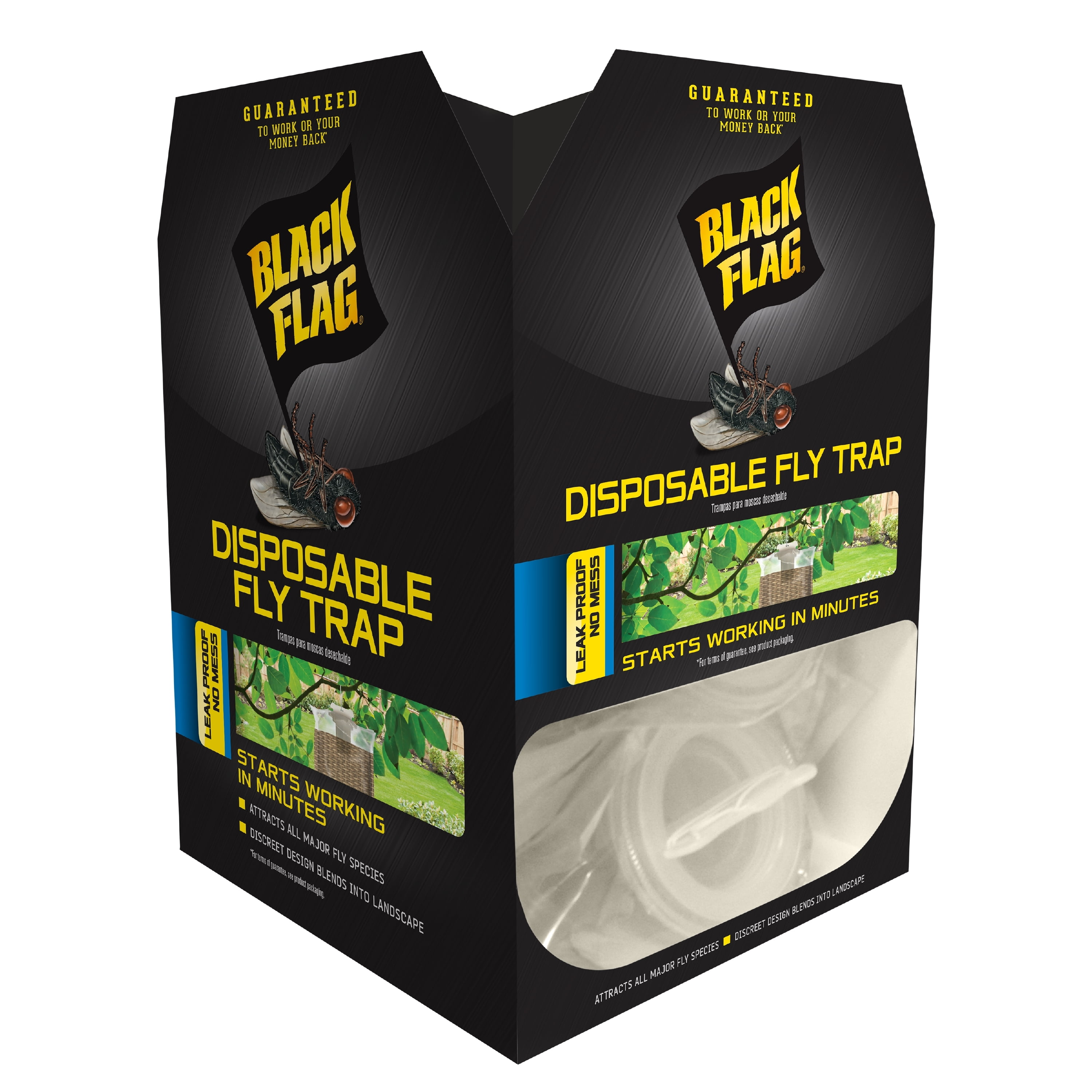 Black Flag Outdoor Disposable Fly Trap, Waterproof, Attracts All Major Species, 3 oz