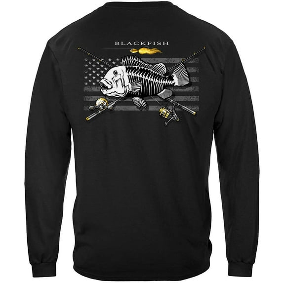 Black Flag Patriotic Blackfish Fishing 100% Cotton Black Long Sleeves T-Shirt 4X-Large