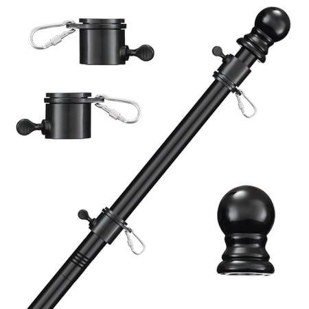 Black Flag Pole 5ft, Heavy Duty Metal Tangle Free Flagpole for Outside, Outdoor, Porch