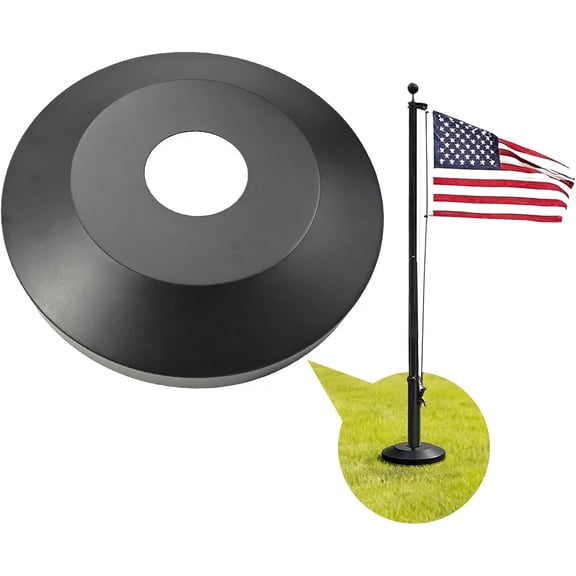 Black Flag Pole Flash Collar Base for 3" Diameter FlagPole Inground, Thick Aluminum Standard Profile Collar for Flagpole Hardware.