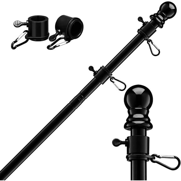 Black Flag Pole for House - 6ft Tangle Free House Flag Pole for 3x5 Flags,Rustproof Outdoor Flag Poles for Outside House Porch Garage Truck Boat Decor (Flagpole without Bracket)