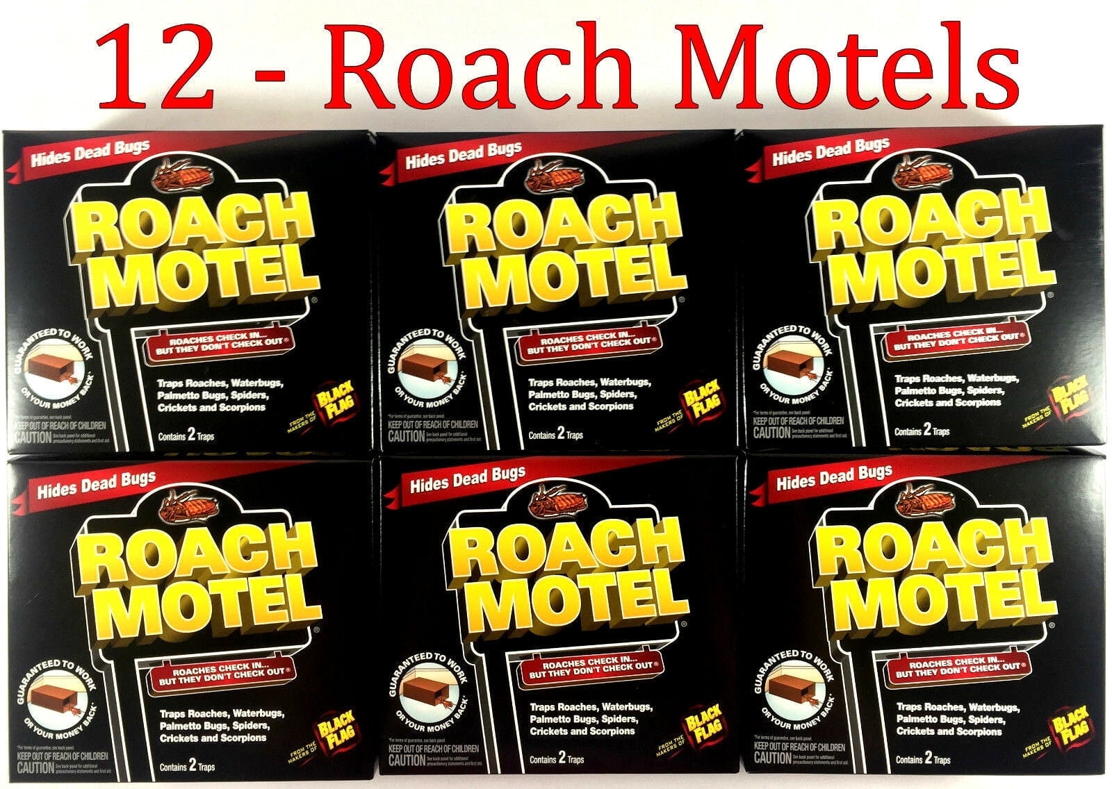 Black Flag Roach Motel Child-Resistant Crickets & Cockroaches Adhresive Insect Trap, 12 Count