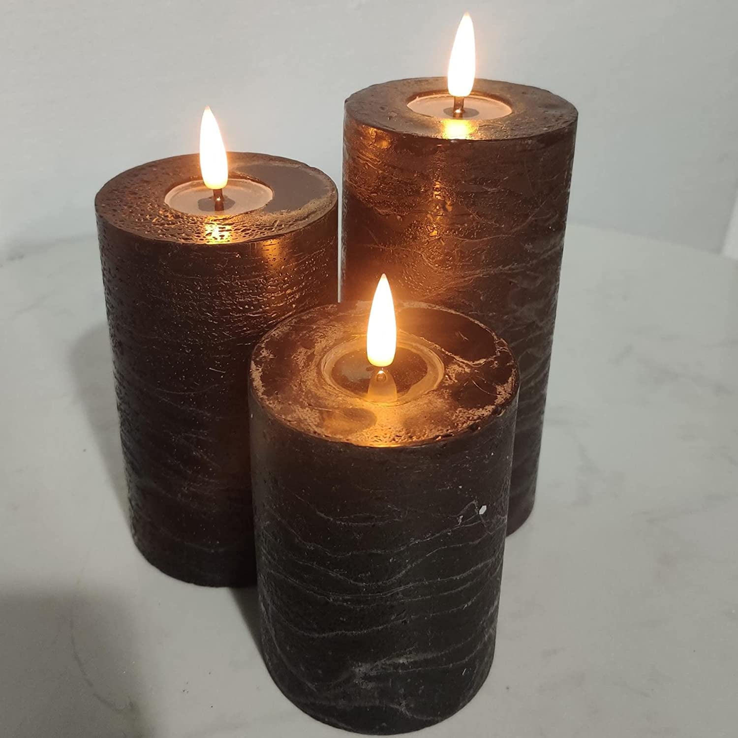 Black Flameless Pillar Candles with Timer Real Wax Flickering LED