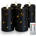 thumbnail image 1 of Black Flameless Waterproof Outdoor Candles with Remote, 4Pcs Battery Operated Candles LED Flickering Dancing Flame, Built-in String Lights for Halloween Patio Room Decor, 3.25" x 6", 1 of 9