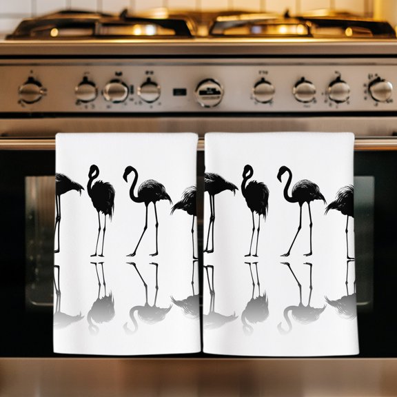Black Flamingos Kitchen Towels Set of 1, Modern Art Silhouettes Absorbent Dish Towels for Kitchen, Microfiber Hand Towel, Quick Drying Tea Towel for Cleaning Decorative Dishcloths