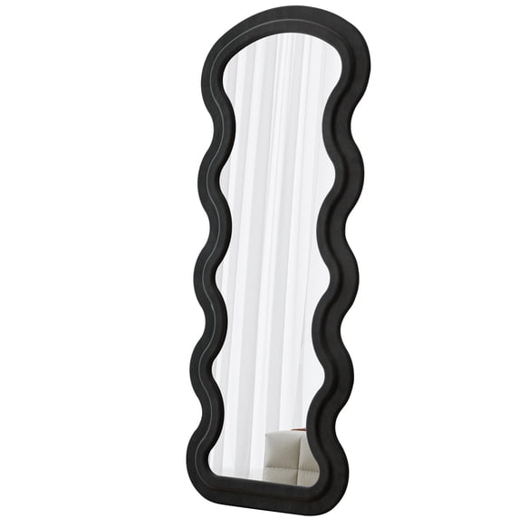 Black Flannel Wavy Full-Length Floor Mirror, for Bedroom & Living Room, Wall-Mounted or Leaning Design