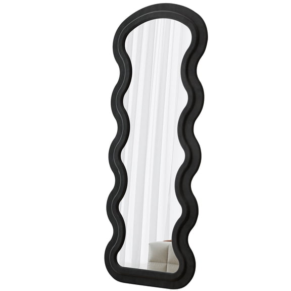 Black Flannel Wavy Full-Length Floor Mirror, for Bedroom & Living Room, Wall-Mounted or Leaning Design