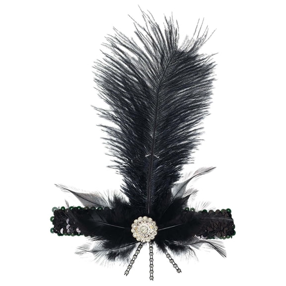 Amscan 1920s Charleston Sequin & Feather Headband, Black, One Size, Wearable Costume Accessory for Halloween 1 count