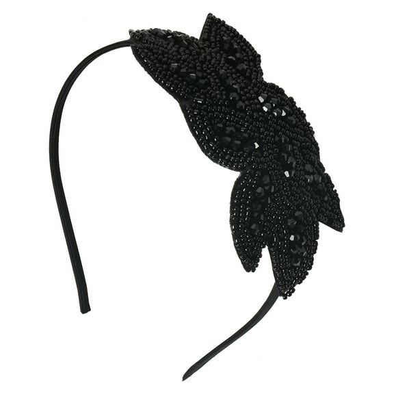 Black Flapper Headband for Women 1920s Headband for Girls Vintage Accessories for Women Rhinestone Hairband for Girls Kids Beaded Leaf Headband for Women Hair Accessories for Women Girls