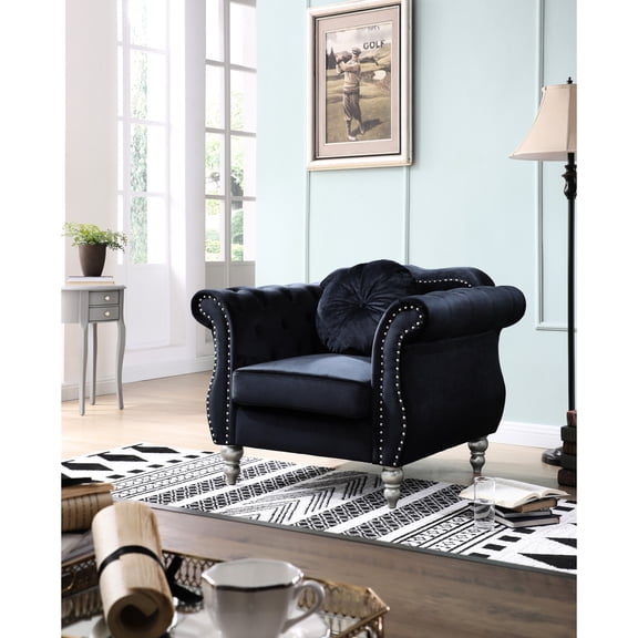 Black Flared Arm Transitional Chair | Ideal for Comfortable Seating at Home | Premium Velvet and Foam Combination | Easy Setup for Quick Placement