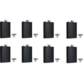 Black Flask Stainless Steel with Funnel,8 Oz, Set of 8