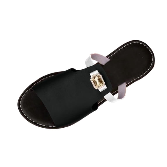 Black Flat Open Toe Slippers Women Comfortable Slip-On Beach Shoes Plus ...