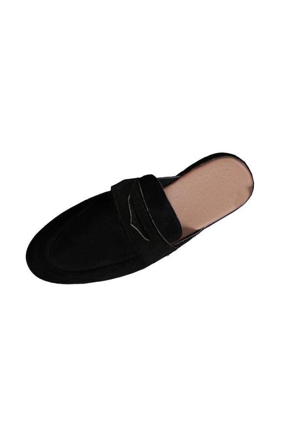 Black Flat Shoes For Women Slip On Mules Backless Loafers Solid Color Casual Shoes Soft Suede Material Comfortable Everyday Footwear Size 36