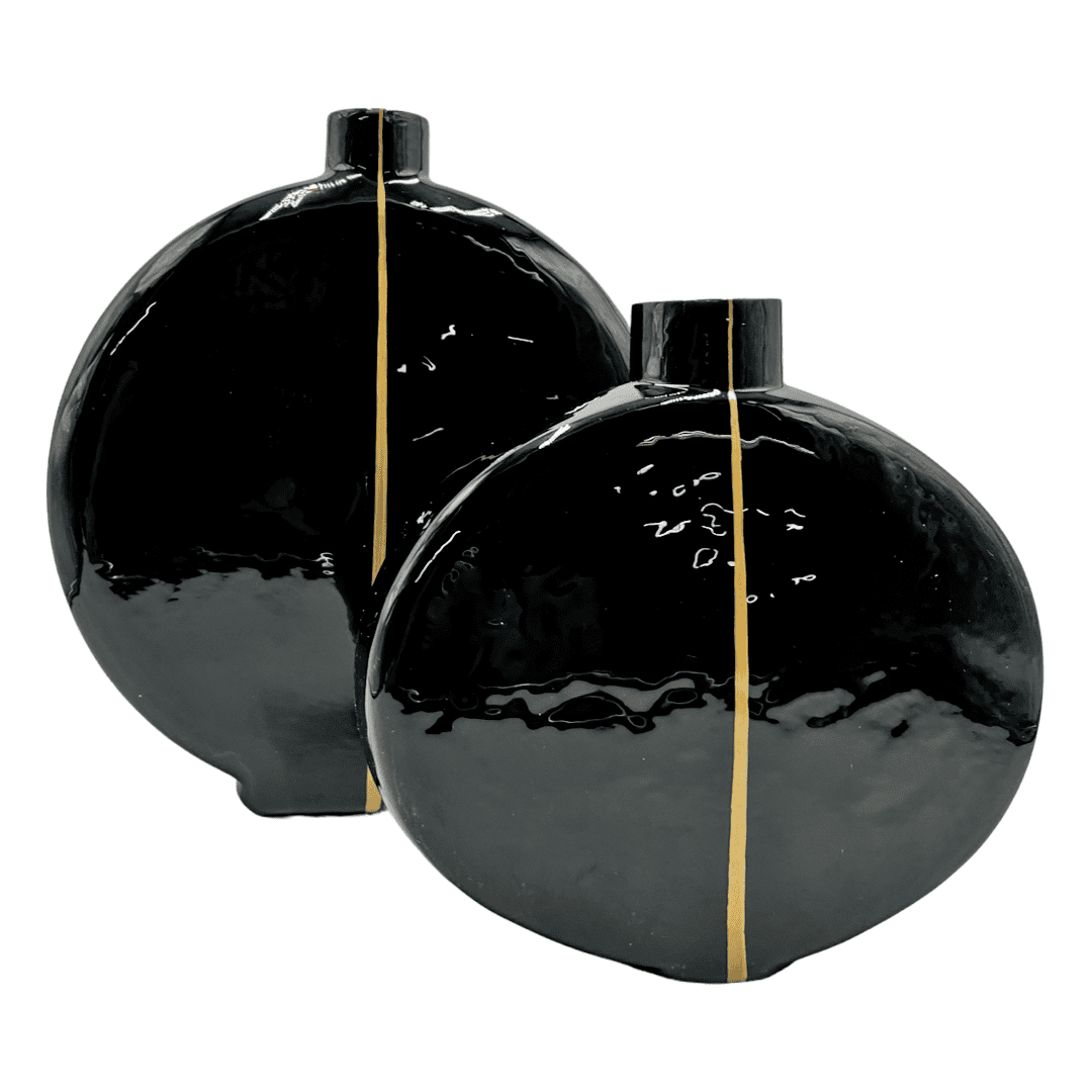 Black Flat Vase With Gold Accent Set of 2 - Walmart.com