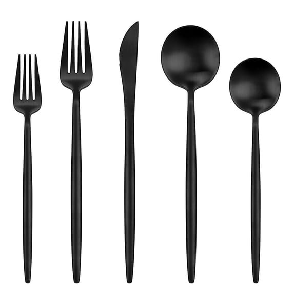 Black Flatware Set,30-Piece Matte Black Silverware Set for 6 with Knives Forks Spoons Utensil Set Food-Grade Stainless Modern Tableware Cutlery Set,Dishwasher Safe