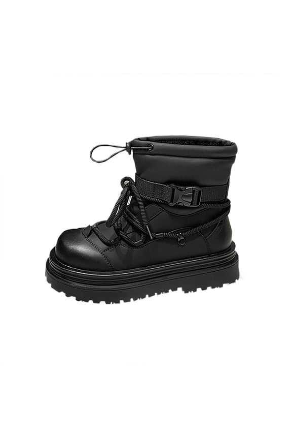 Black Fleece-Lined Waterproof Martin Boots For Women, Thick Sole For Stability, Comfortable For Winter Activities