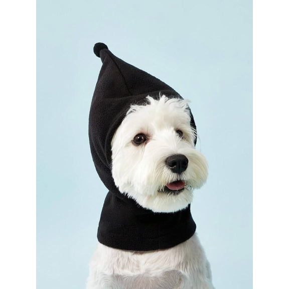 Black Fleece Pet Hat With Pointed Hood, Warm For Dogs Cats