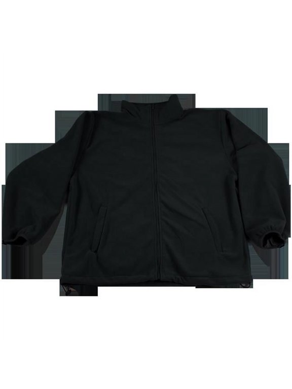 Black Fleece Work Jacket 2 Zipped Slash Pockets Elastic Cuff Shock Cord Adjustment At The Bottom, 2X