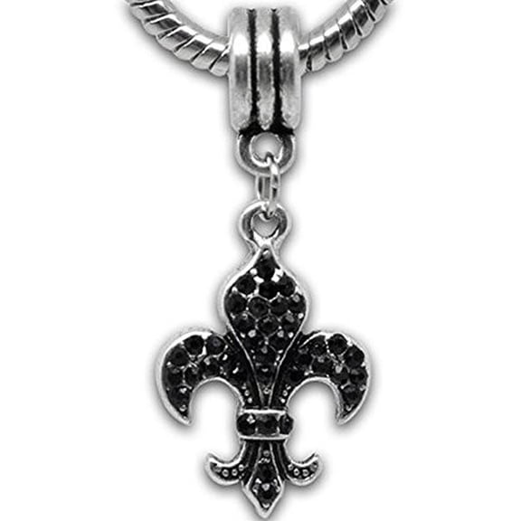 Black Fleur De Lis Dangle European Bead Compatible for Most European Snake Chain Charm Bracelet