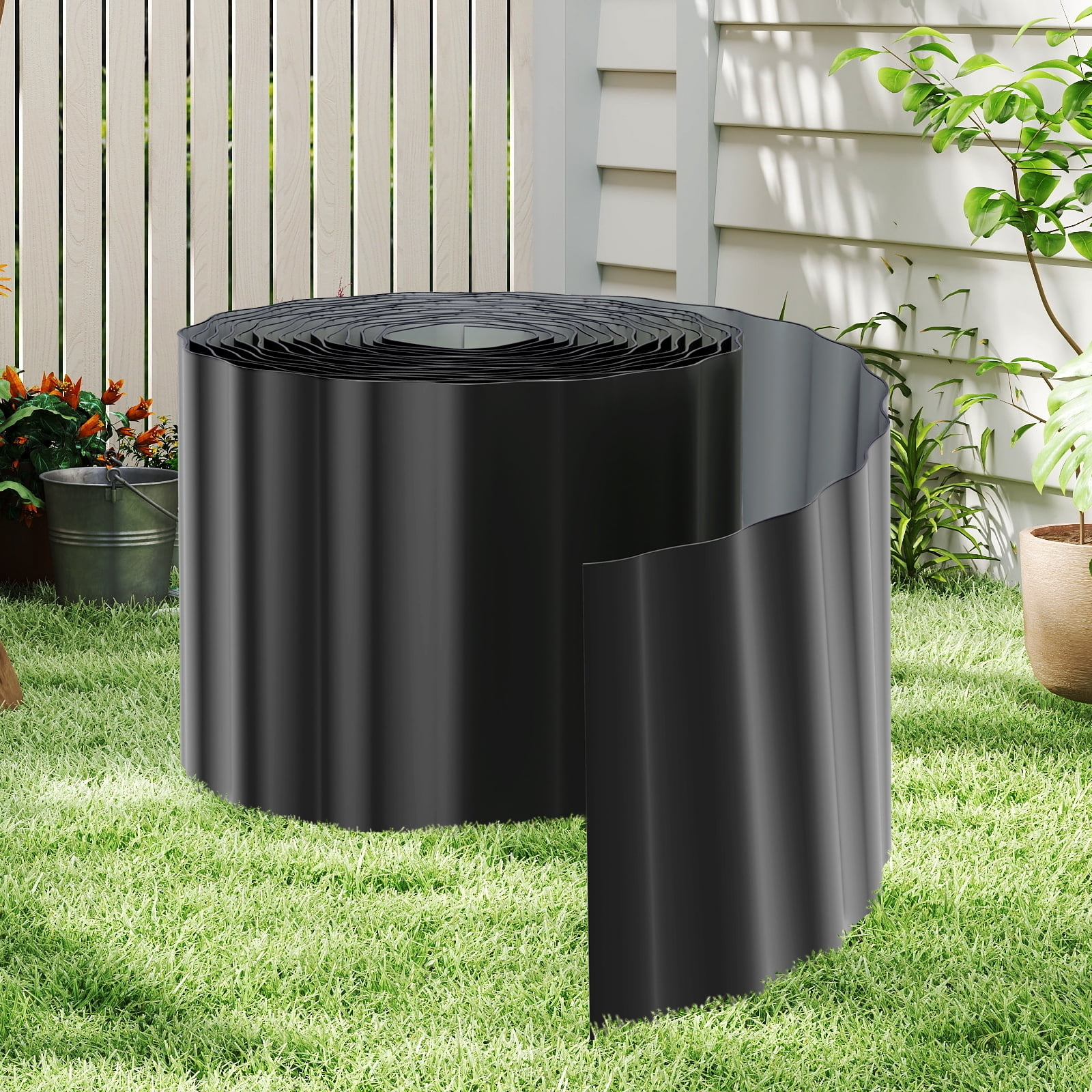 Black Flexible Garden Edging Border, 15cm x 6m - Decorative Landscape Trim for Lawns & Flower Beds
